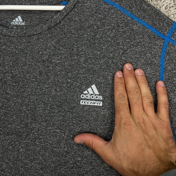 Adidas Techfit ClimaLite Men's 2XL Gray Blue Long Sleeve Athletic Training Shirt - Picture 3 of 9